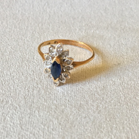 Antique Sapphire & Diamond 14k Yellow gold ring - Picture 3 of 10